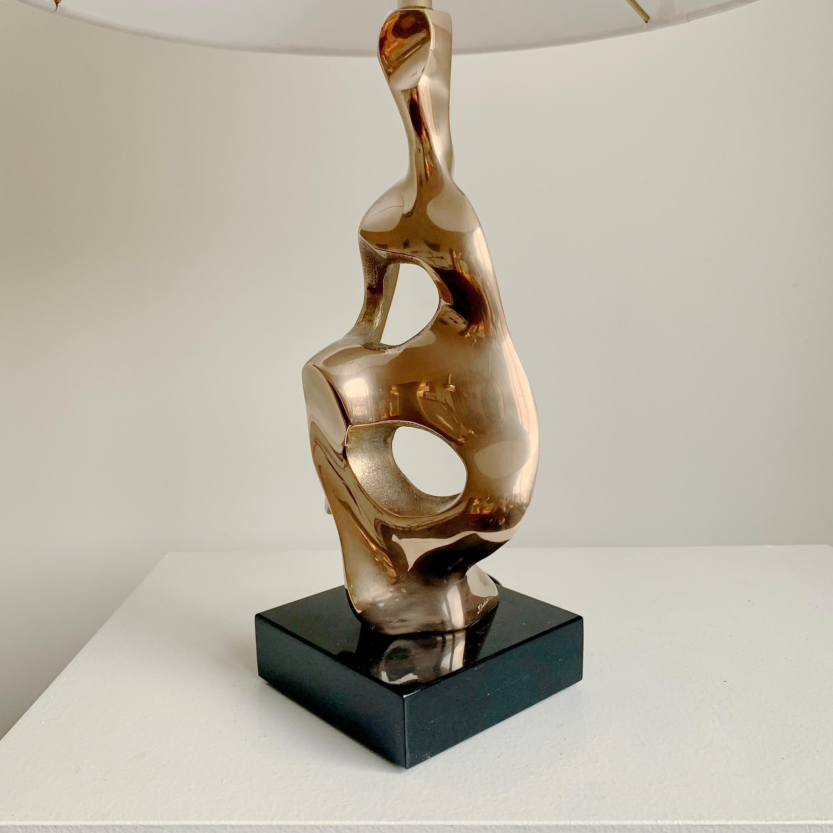 Late 20th Century Michel Jaubert Signed Sculptural Bronze Table Lamp, circa 1975, France For Sale