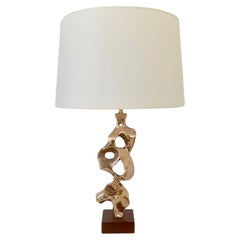 Lampe de table en bronze sculpturale signée Michel Jaubert, vers 1975, France