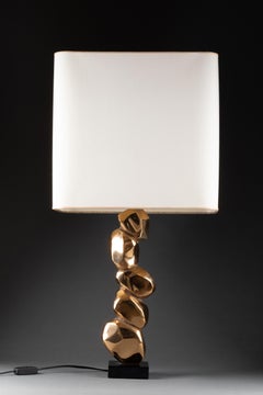 Michel Jaubert 'XXème', Lampe en Bronze Doré "Galets", Signé, vers 1970