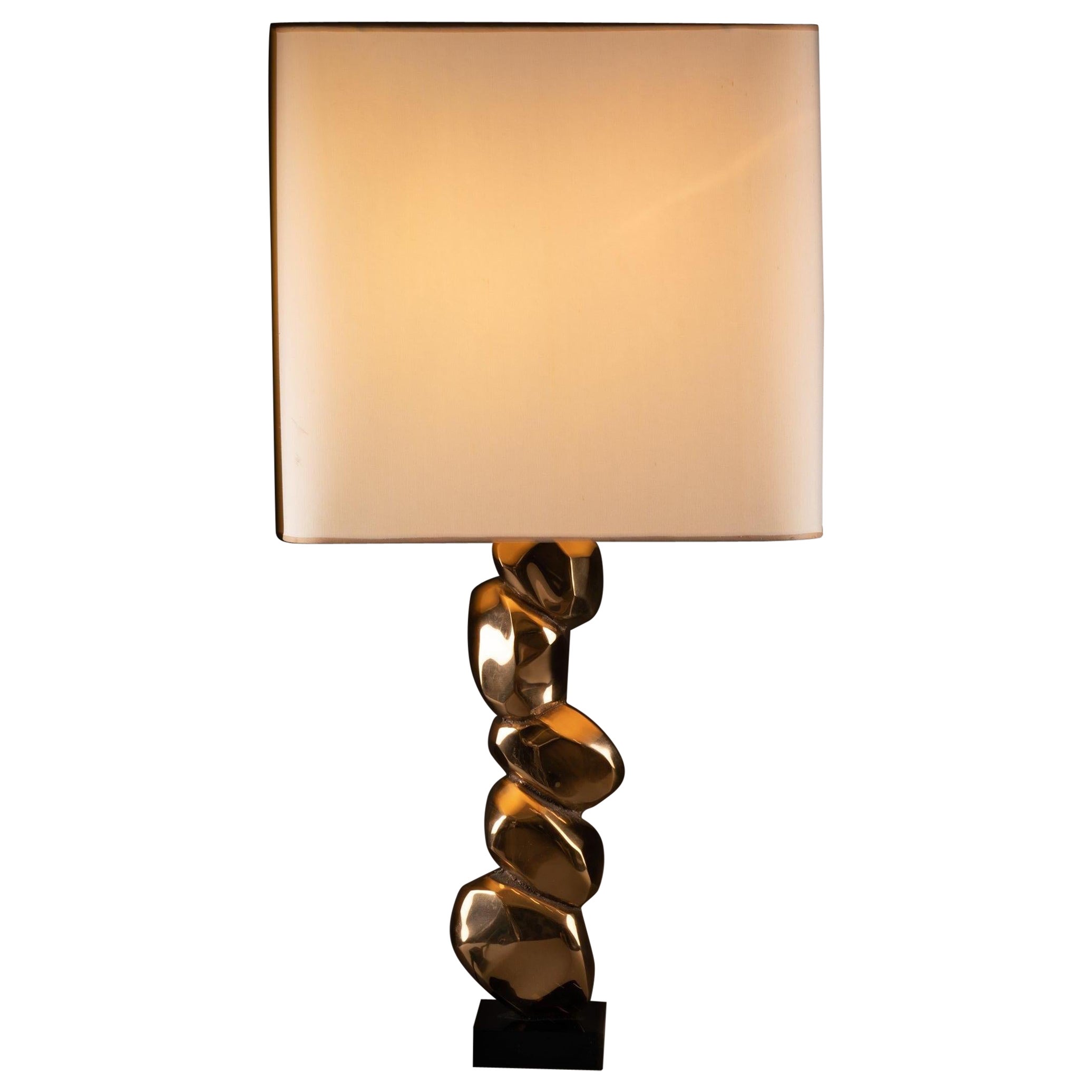 Michel Jaubert 'XXème', Lampe en Bronze Doré "Galets", Signé, vers 1970