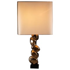 Michel Jaubert 'XXème', Lampe en Bronze Doré "Galets", Signé, vers 1970