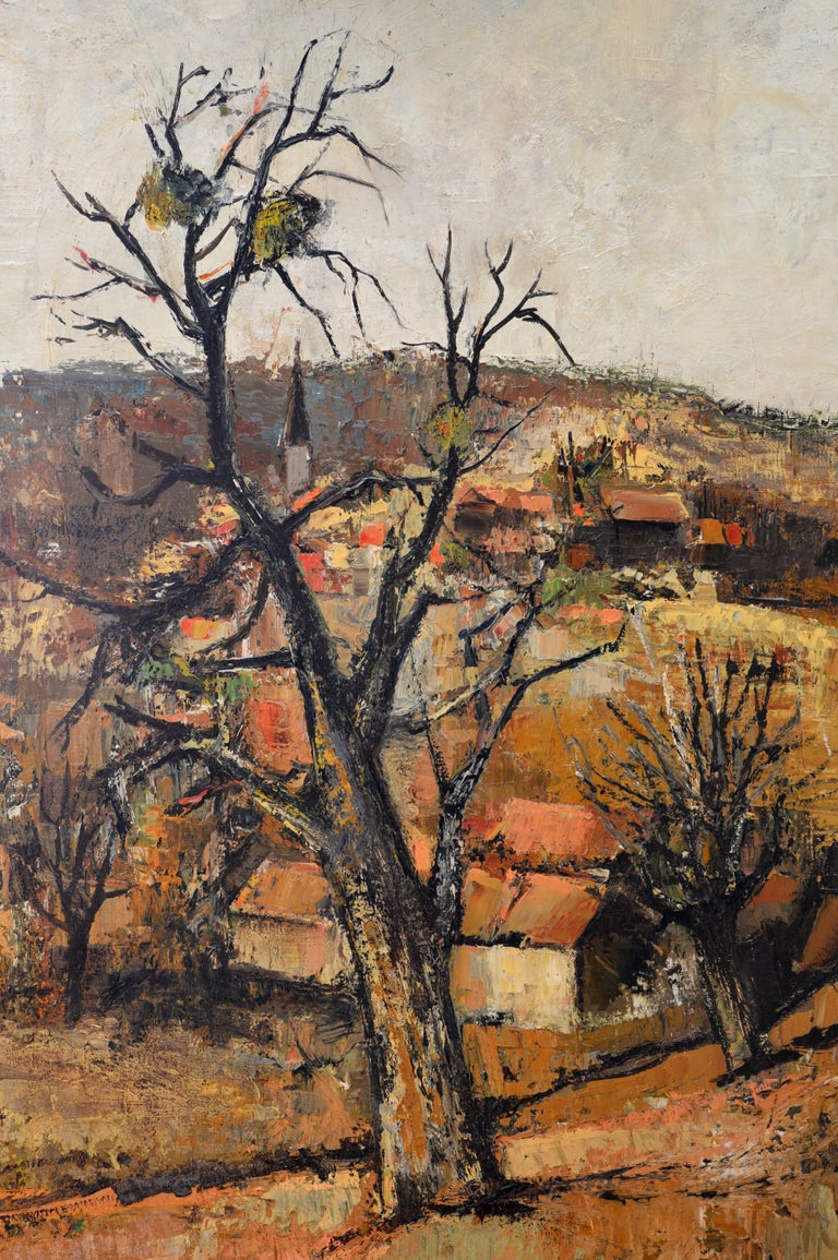 Village of Provence, Oil on Canvas - Painting by Michel Jouenne
