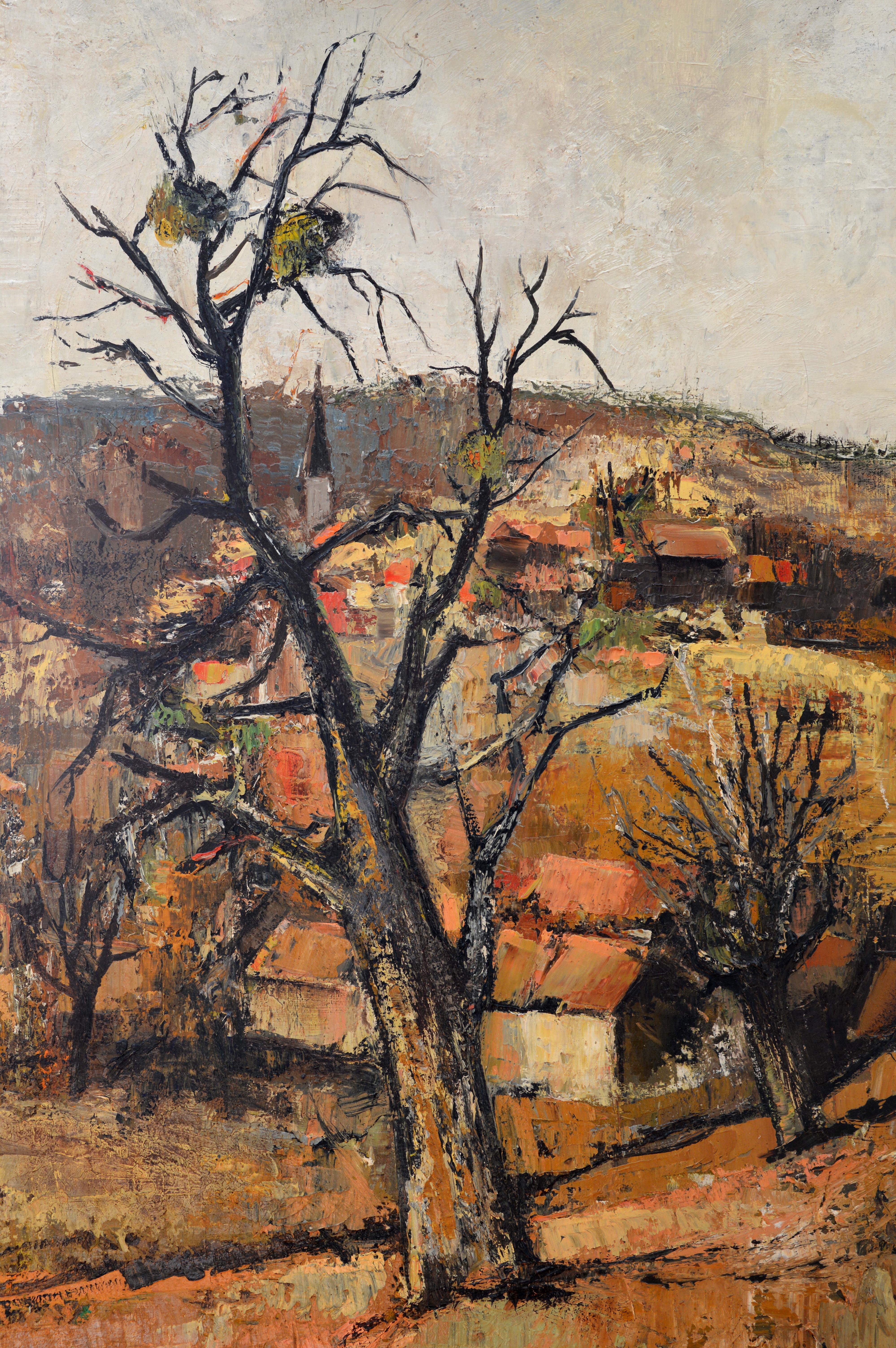 Village of Provence, huile sur toile - Painting de Michel Jouenne