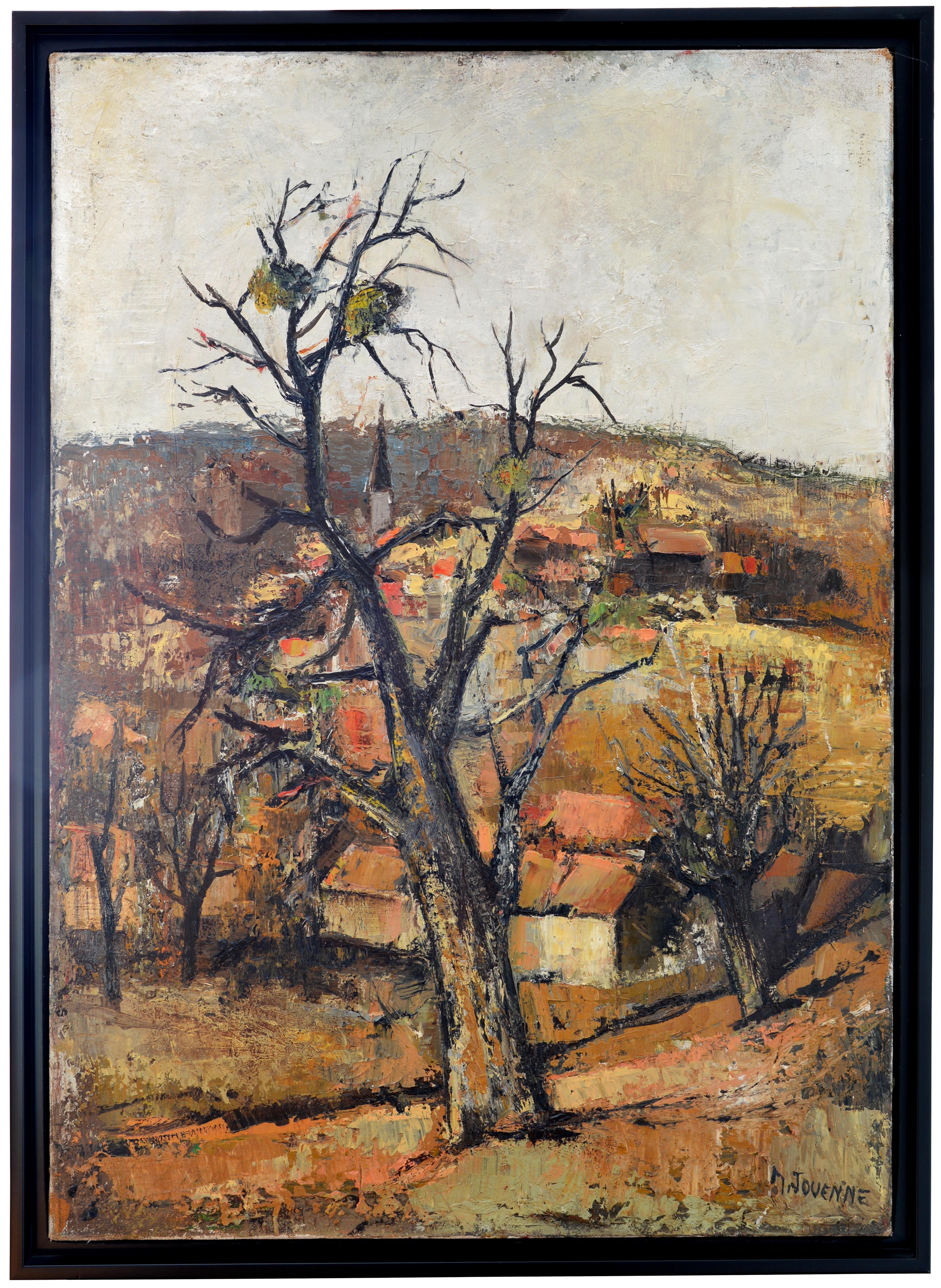 Landscape Painting Michel Jouenne - Village of Provence, huile sur toile