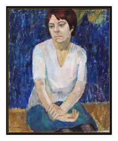 Michel Kikoine Original Oil Painting On Canvas Female Portrait Signed Artwork