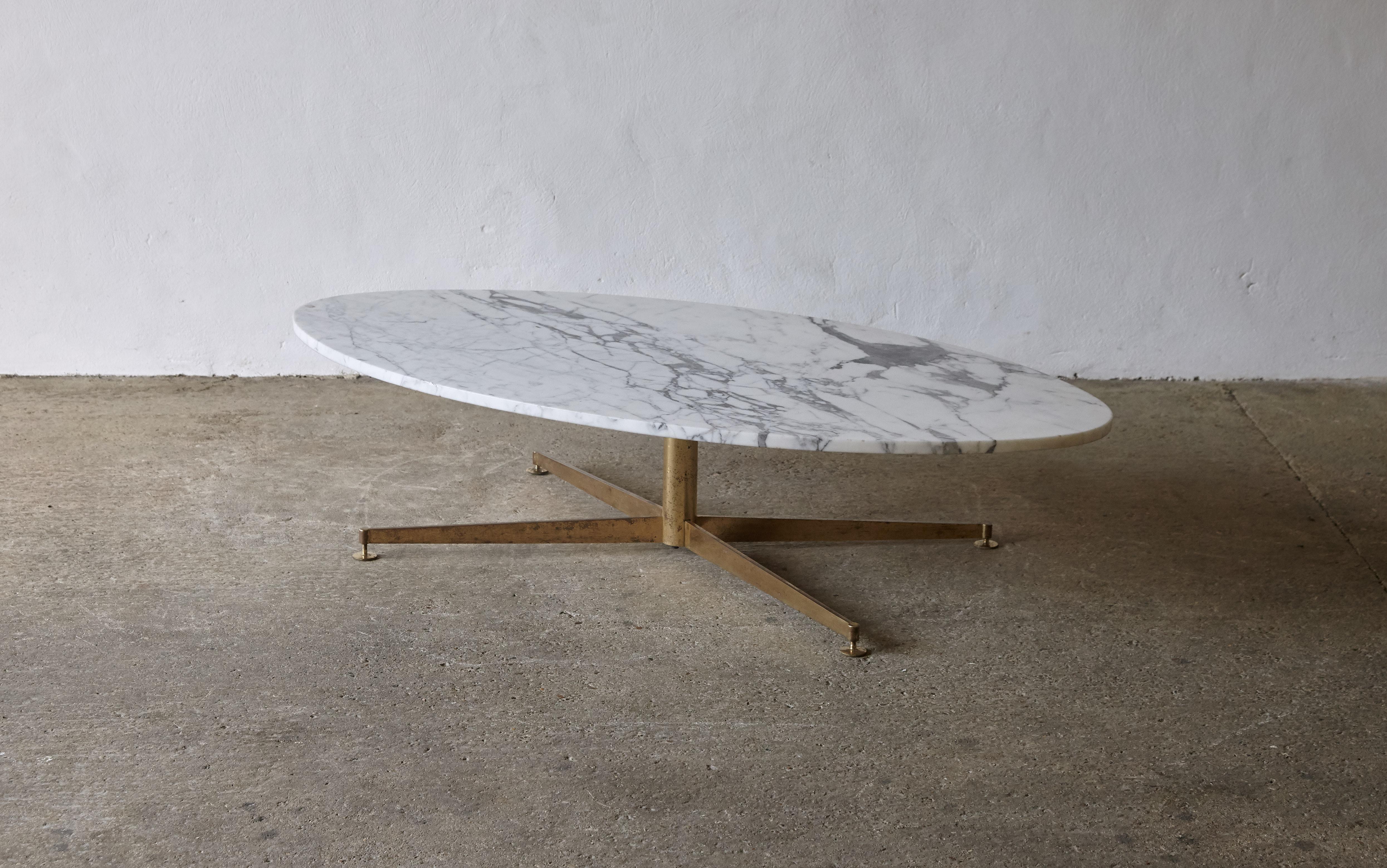 Mid-Century Modern Michel Kin Arabecato Marble and Brass Coffee Table, Arflex, France/Italy, 1960s