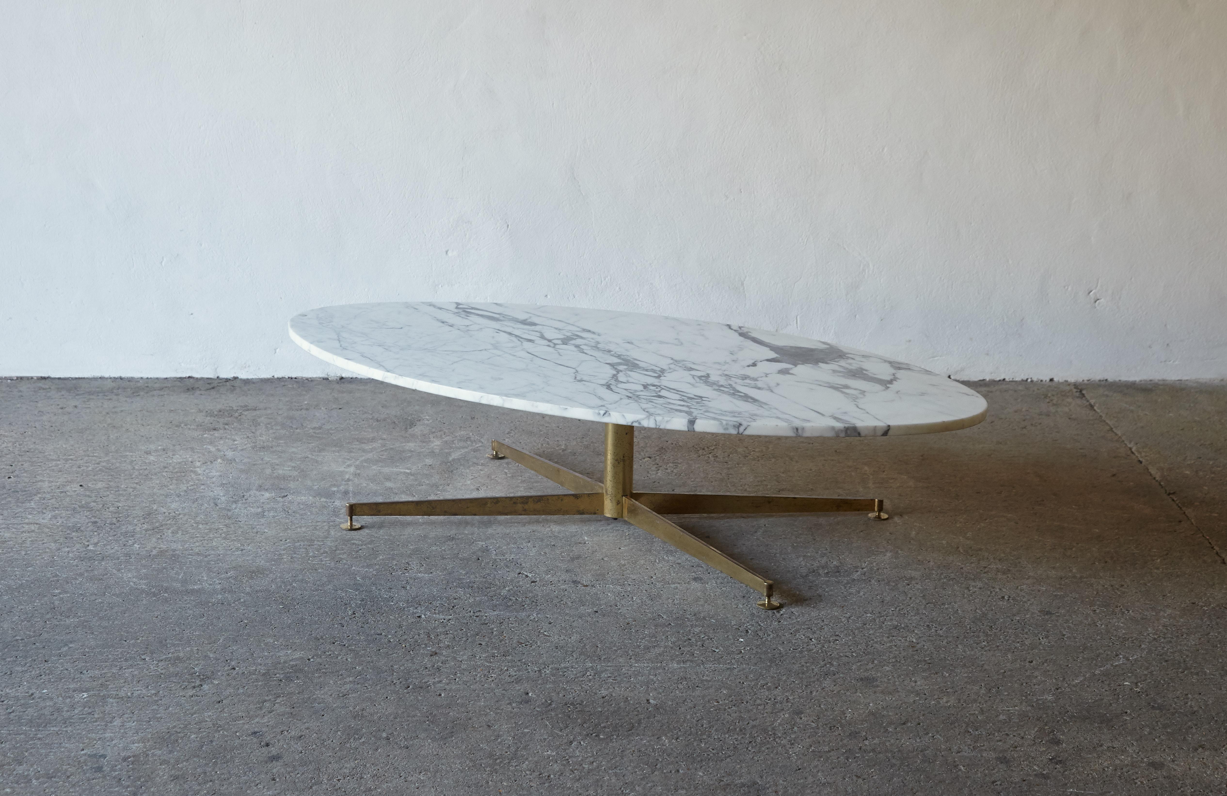 20th Century Michel Kin Arabecato Marble and Brass Coffee Table, Arflex, France/Italy, 1960s