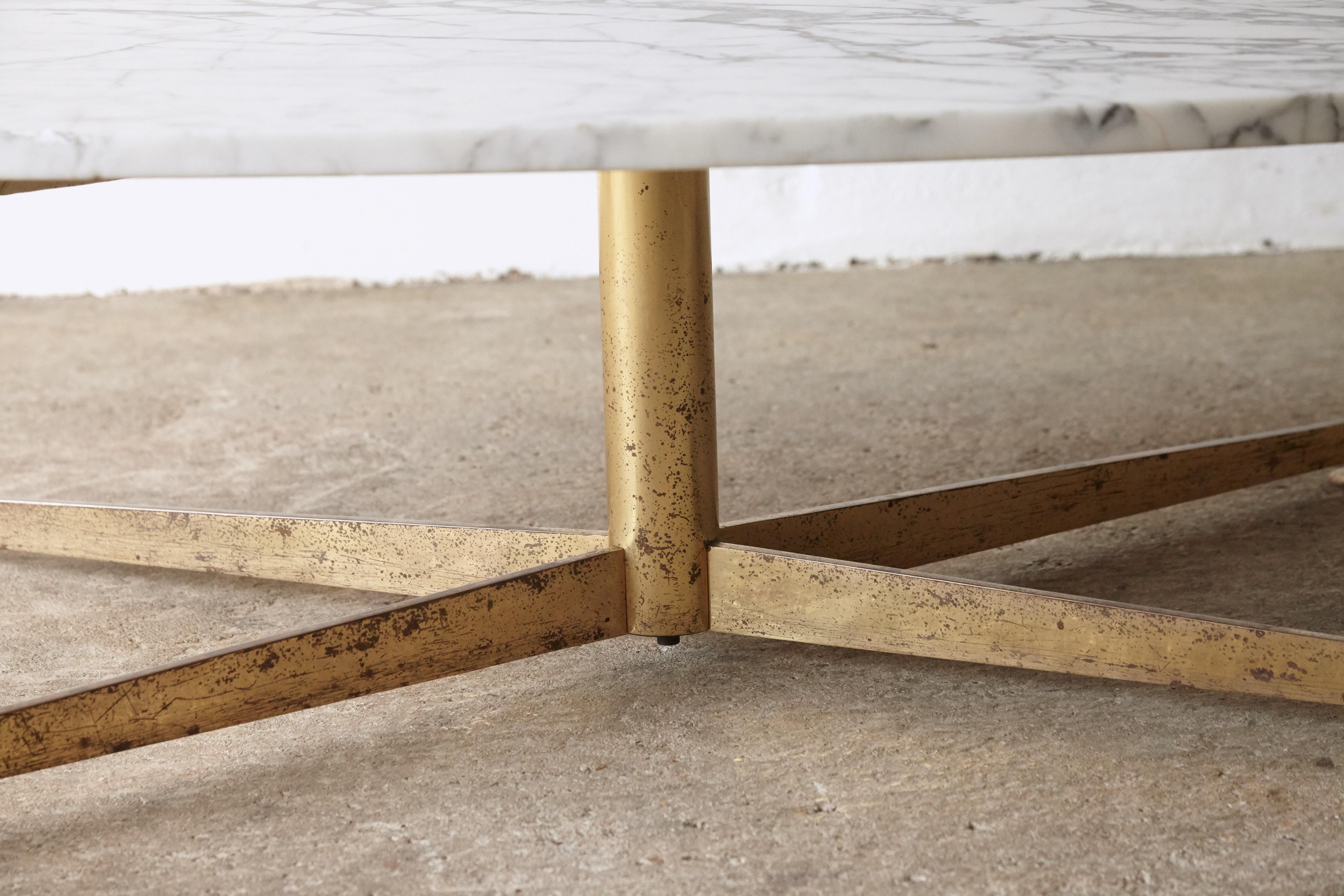 Michel Kin Arabecato Marble and Brass Coffee Table, Arflex, France/Italy, 1960s 1