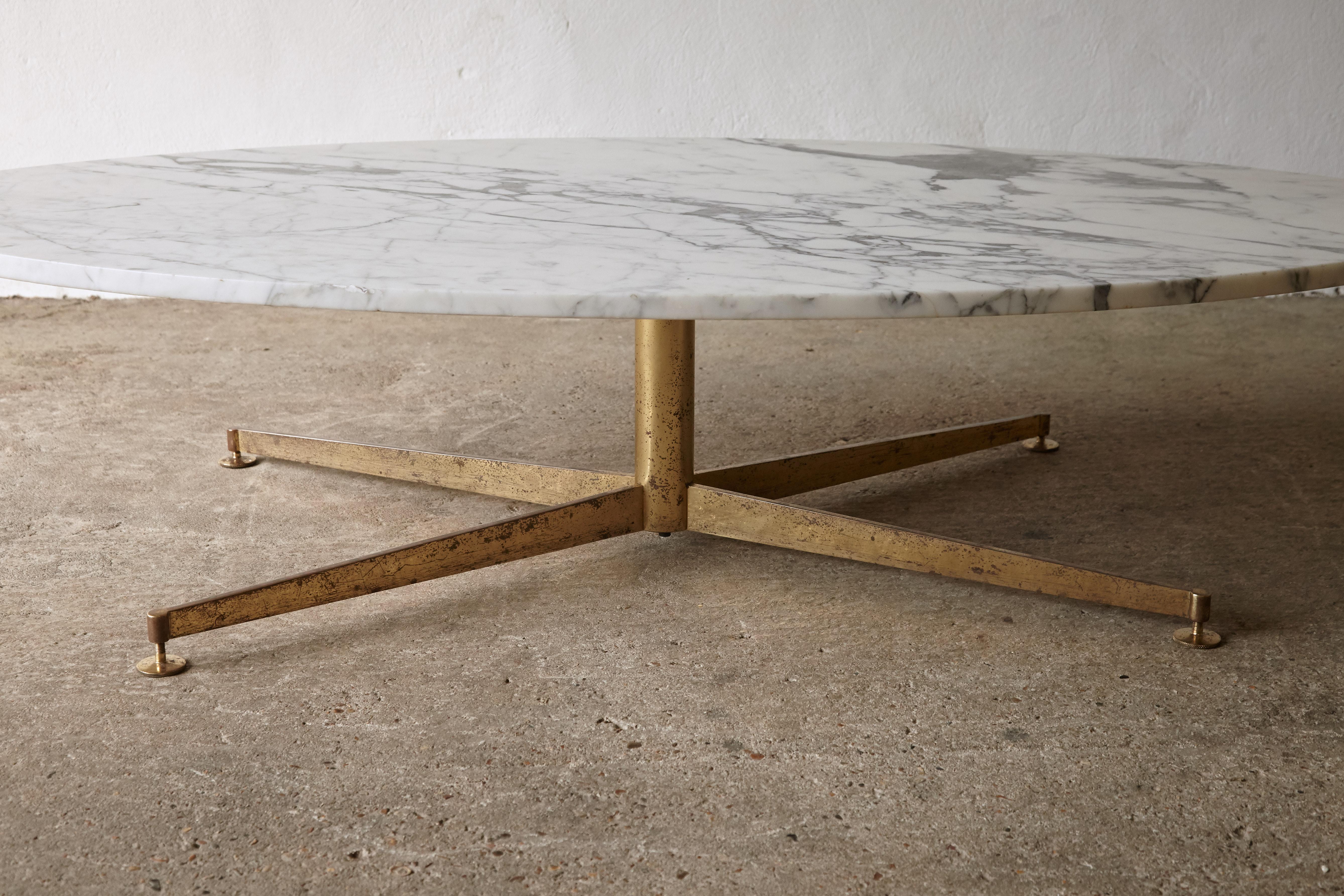 Michel Kin Arabecato Marble and Brass Coffee Table, Arflex, France/Italy, 1960s 2