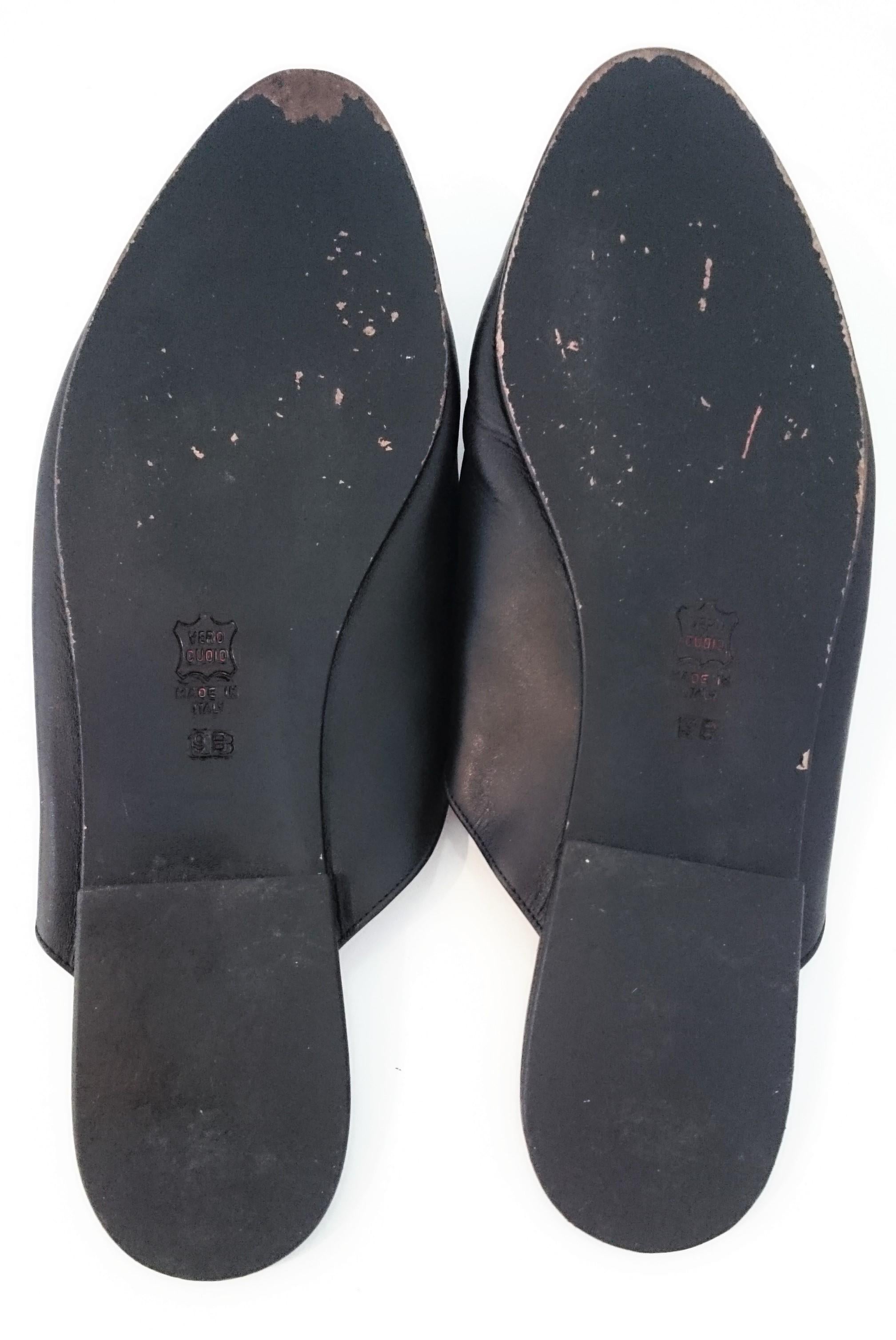 Michel Klein Black Leather Slippers for Home. Size 9B  For Sale 1