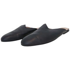 Michel Klein Black Leather Slippers for Home. Size 9B 