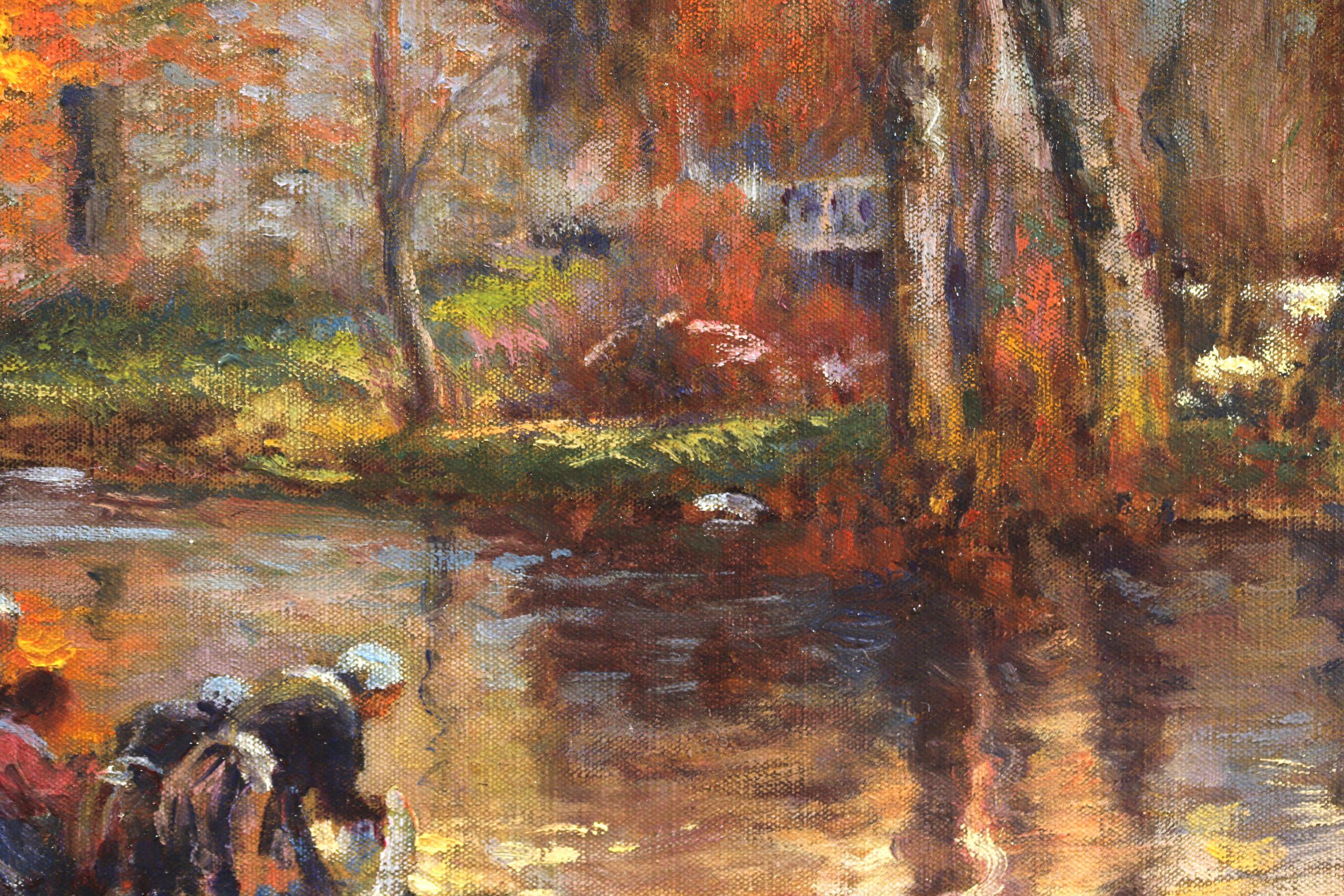Les Lavandieres - Post Impressionist Landscape Oil Painting - Michel Korochansky For Sale 9