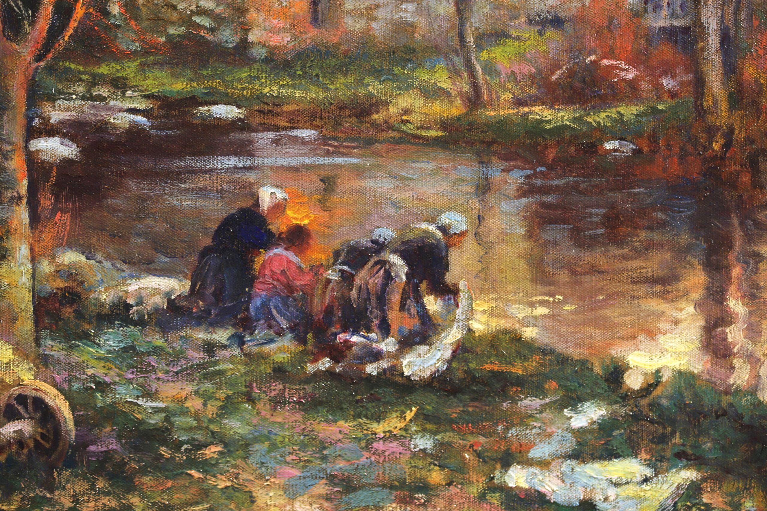Les Lavandieres - Post Impressionist Landscape Oil Painting - Michel Korochansky For Sale 10