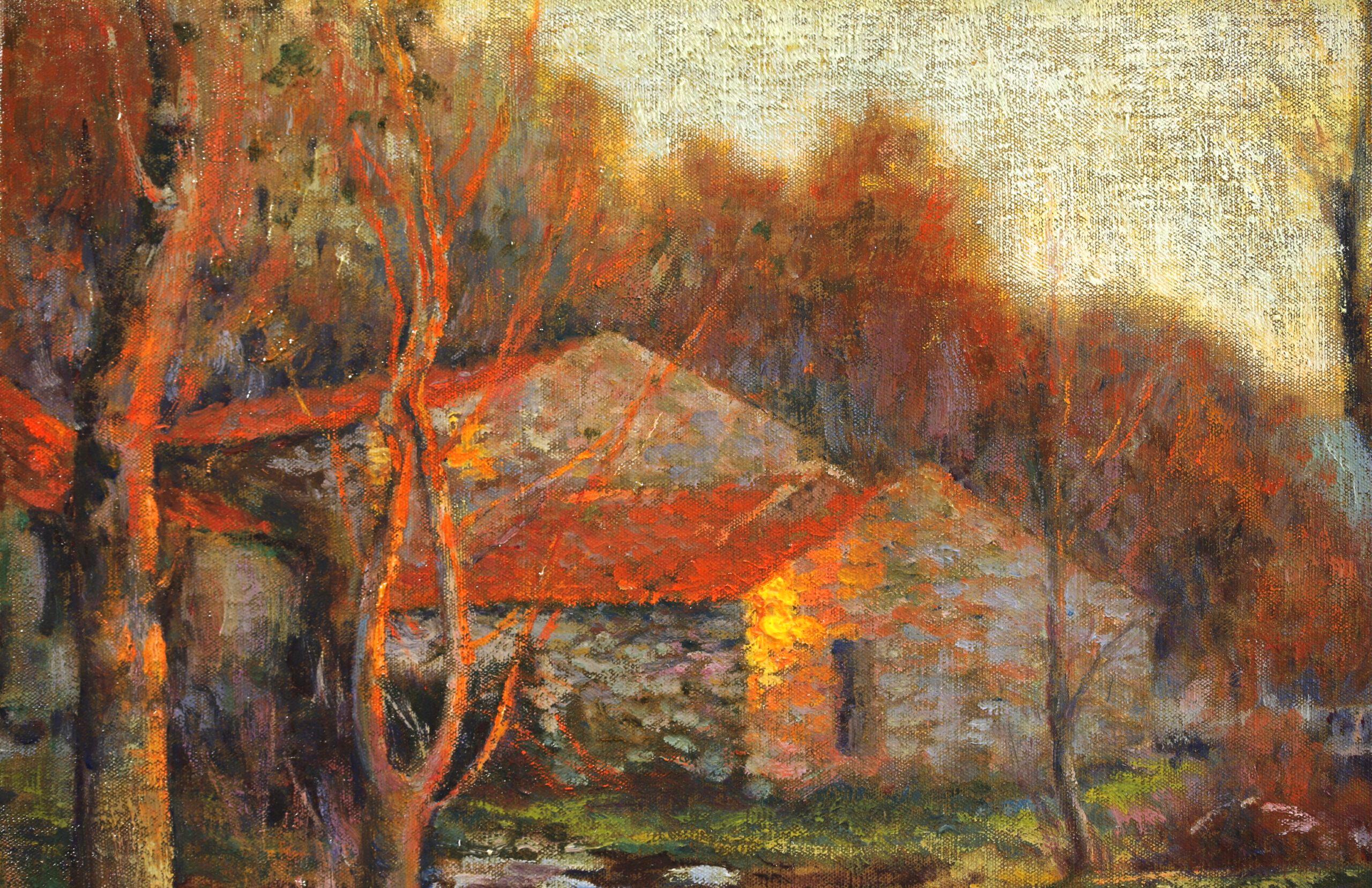 Les Lavandieres - Post Impressionist Landscape Oil Painting - Michel Korochansky For Sale 1