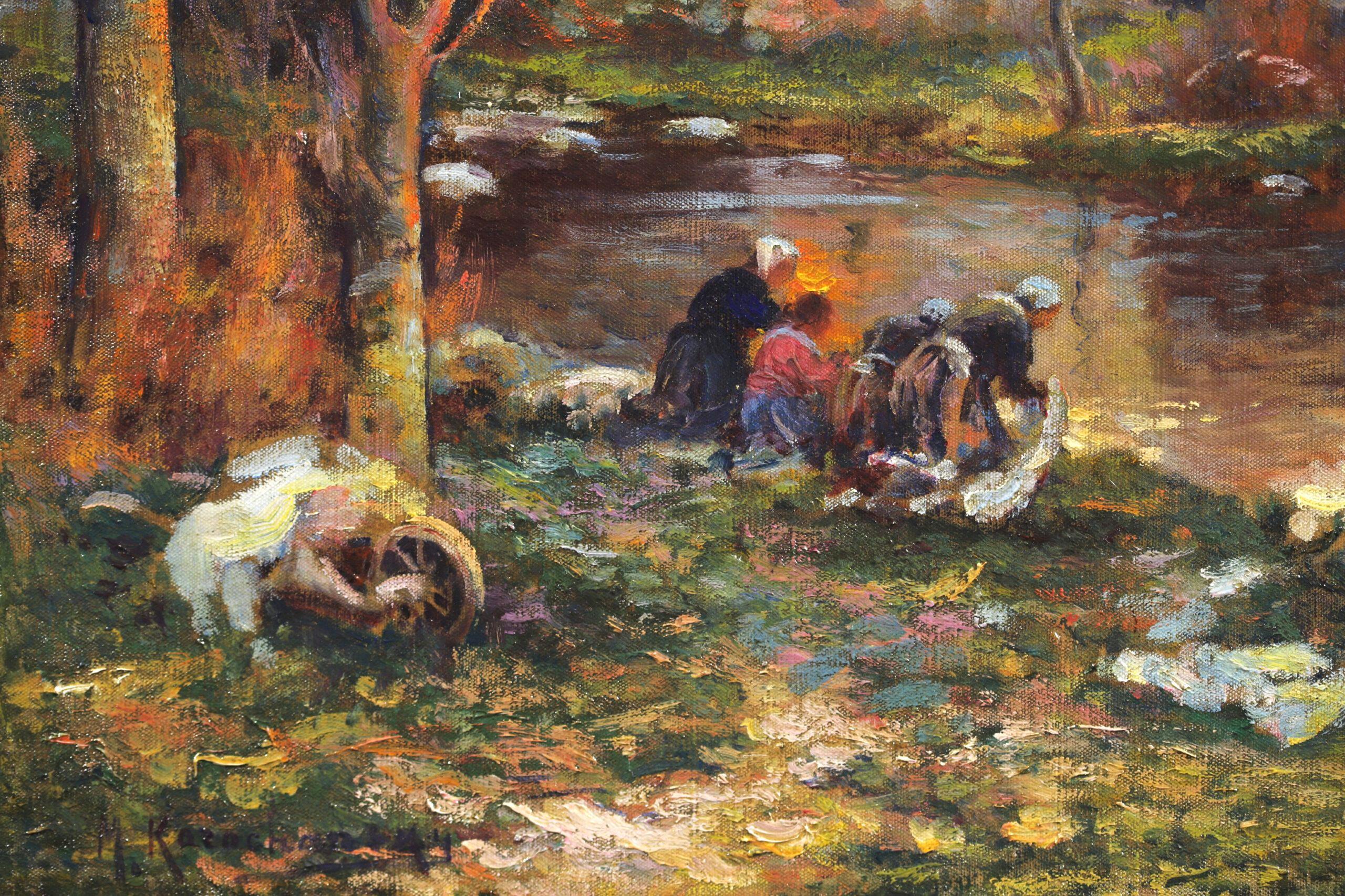 Les Lavandieres - Post Impressionist Landscape Oil Painting - Michel Korochansky For Sale 3