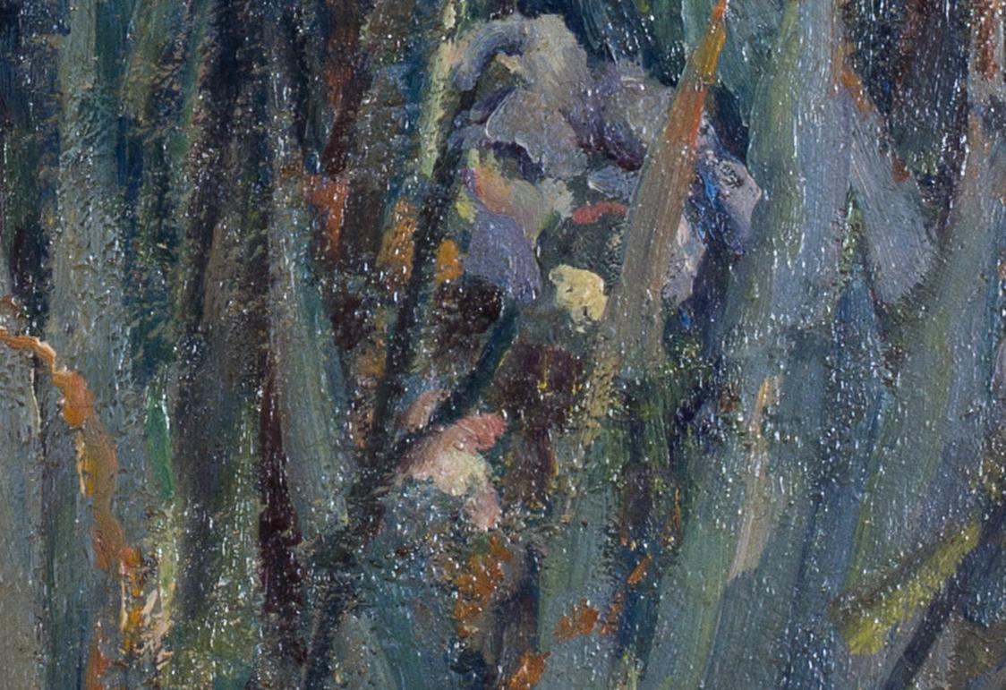 Russian original early 20th Century oil painting of irises 'Iris Mauves' - Impressionist Painting by Michel Korochansky 