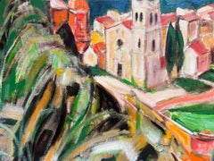 1960 Drammatico paesaggio provenzale colorato Pittura a olio modernista francese