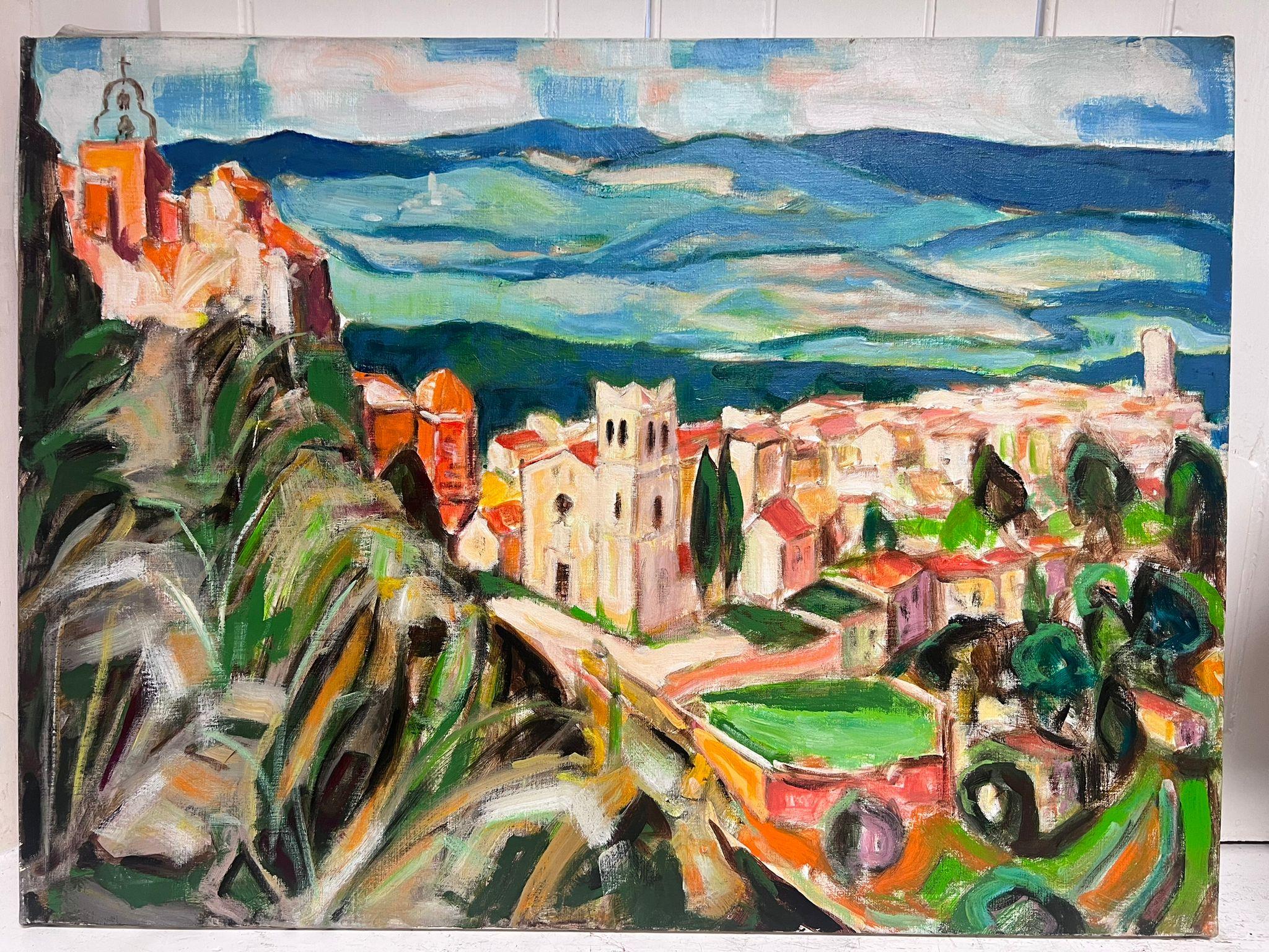 1960's Dramatic Provencal Colorful Landscape French Modernist Oil Painting  For Sale 2