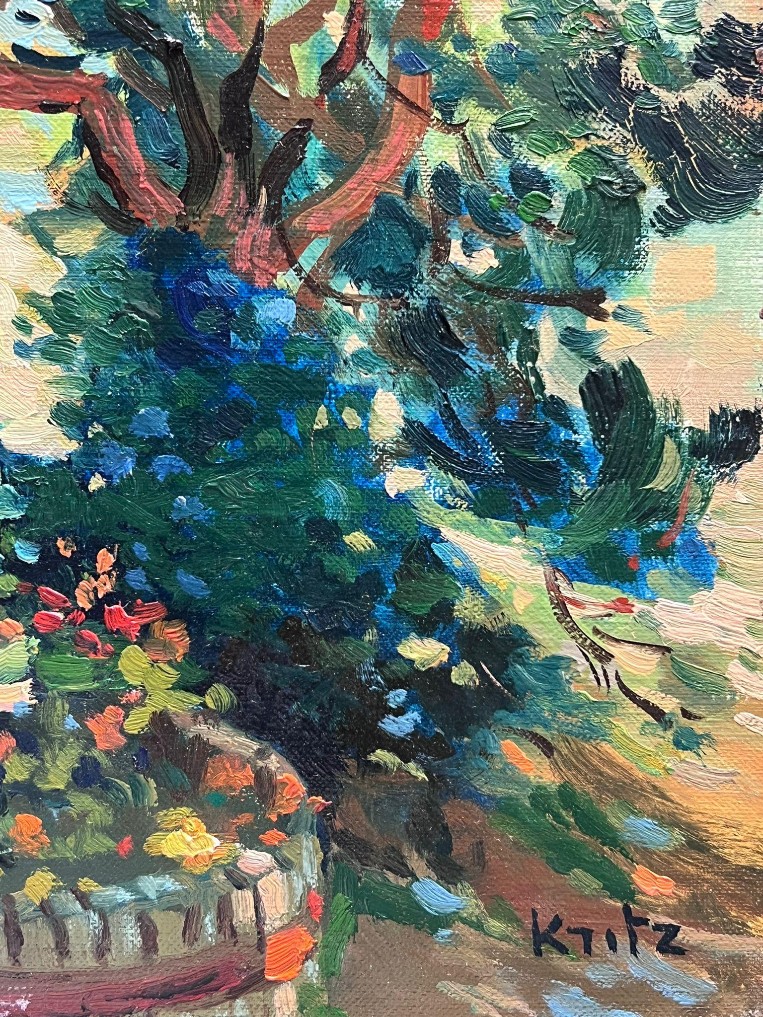 Olio firmato da un impressionista francese Casa e giardini di campagna alla luce del sole - Painting di Michel Kritz