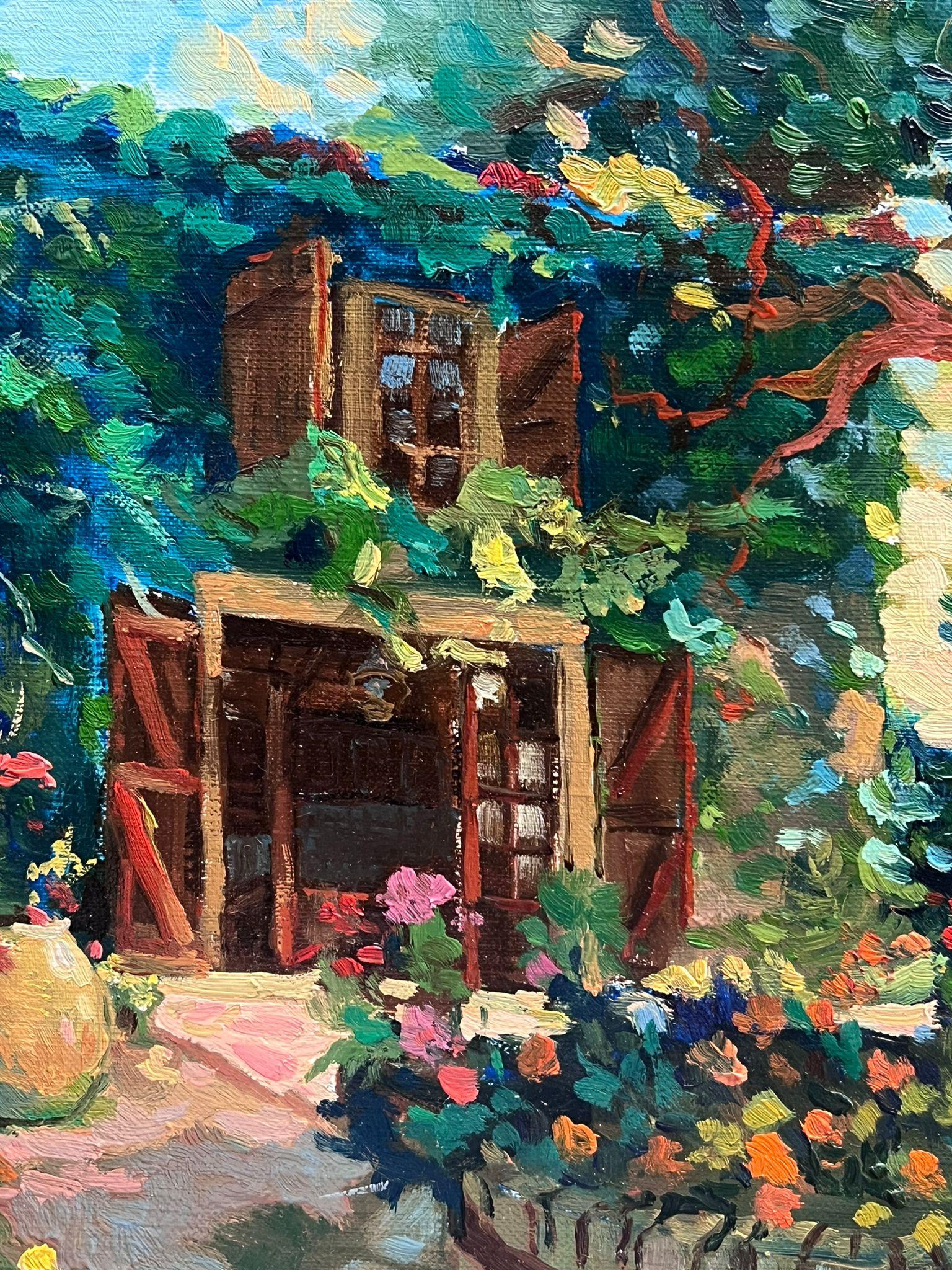 Olio firmato da un impressionista francese Casa e giardini di campagna alla luce del sole - Painting Impressionismo di Michel Kritz