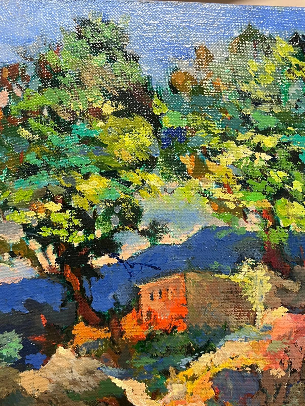 French Impressionist Signed Oil Old Stone Cottage in Provence Sunny Landscape - Painting by Michel Kritz