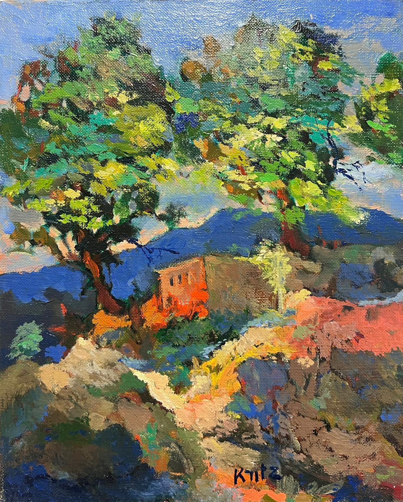 French Impressionist Signed Oil Old Stone Cottage in Provence Sunny Landscape 1