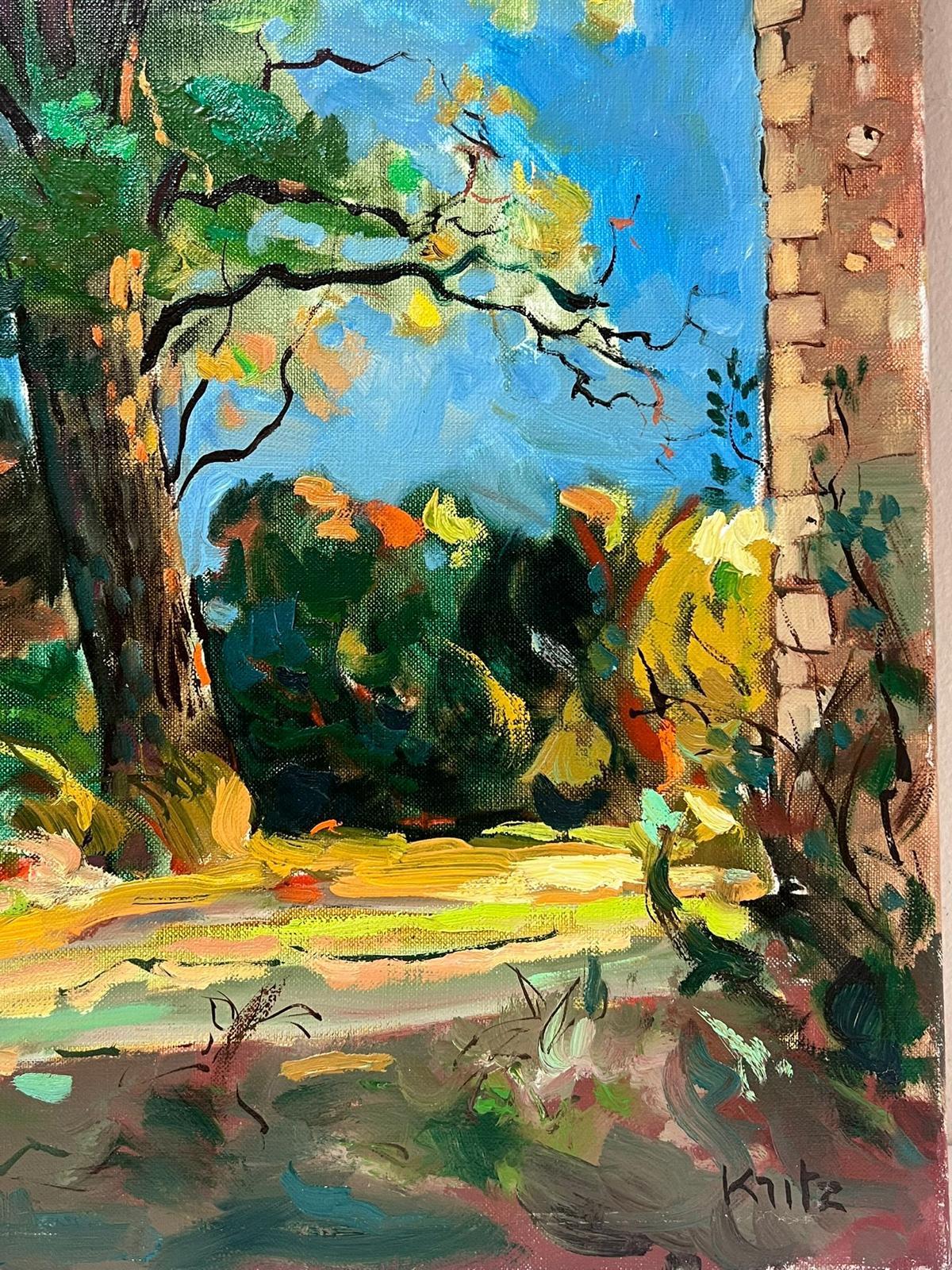 Französischer Impressionist Signiert Öl Baum in Landschaft in Sonnenschein gebadet (Grau), Landscape Painting, von Michel Kritz