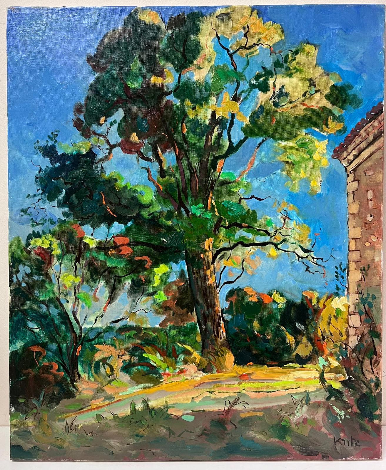 French Impressionist Signed Oil Tree in Landscape Bathed in Sunshine For Sale 1