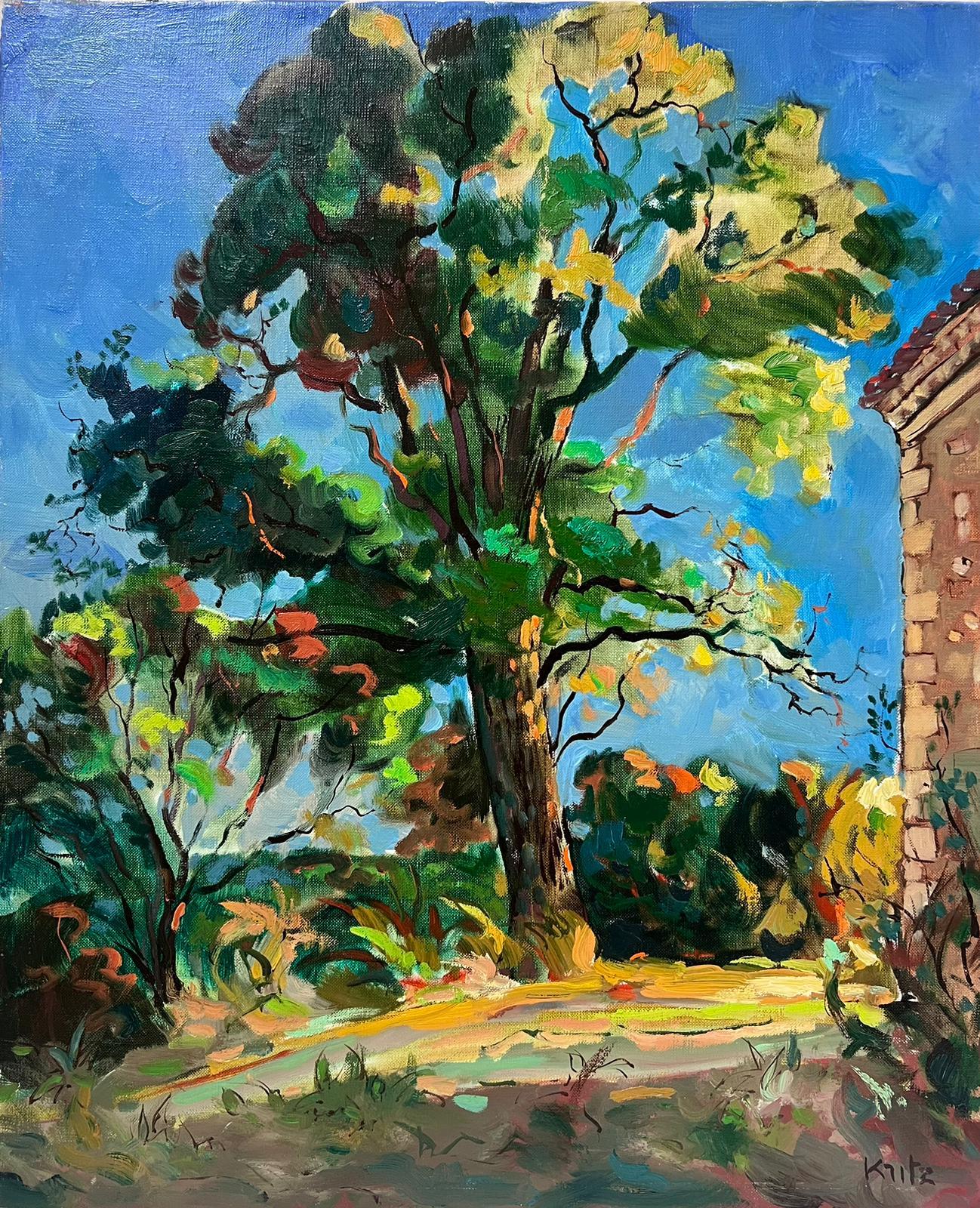 French Impressionist Signed Oil Tree in Landscape Bathed in Sunshine