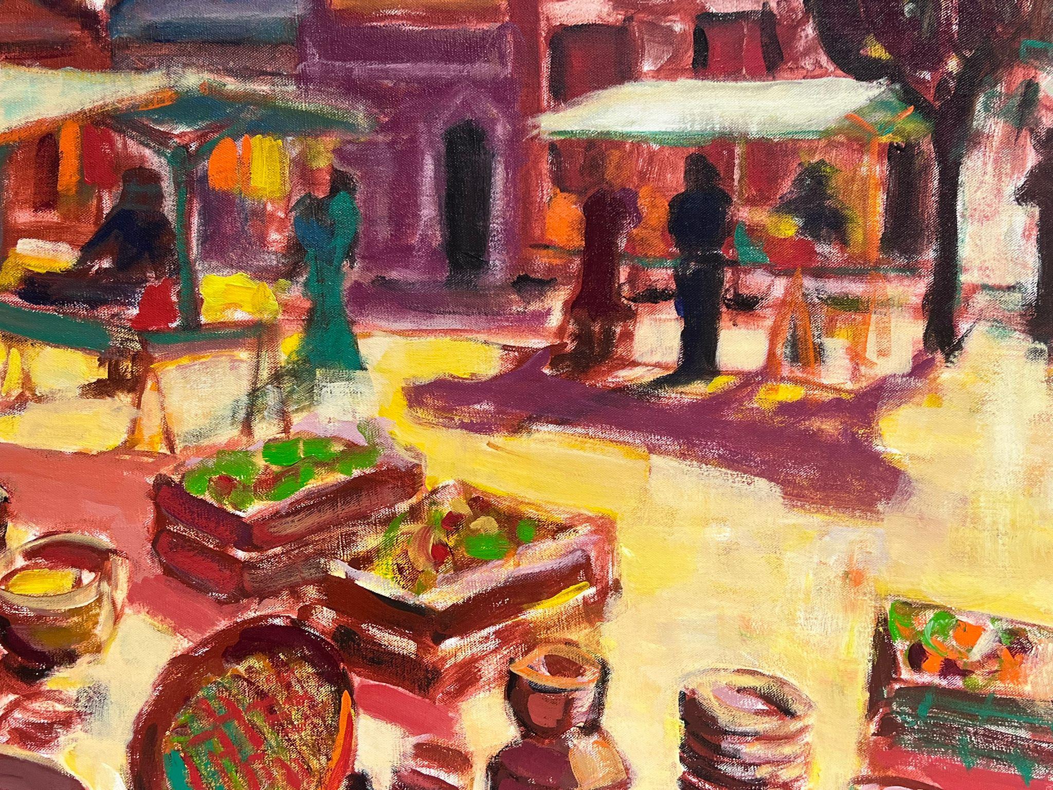 Huge 20th Century French Fauvist Oil Painting Sunny Hot Market Scene & Town For Sale 1