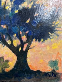 Albero solitario in paesaggio Pittura a olio su tela modernista francese XX secolo