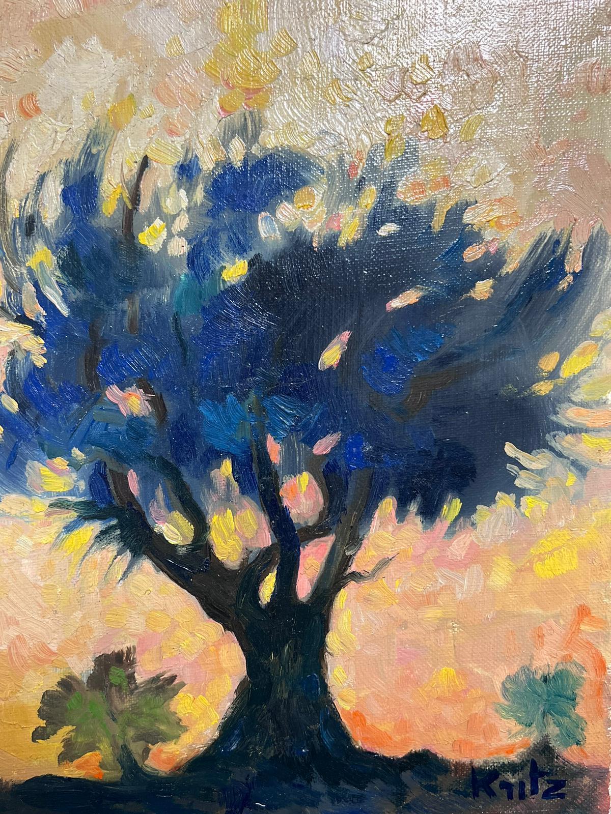 Árbol solitario en paisaje Pintura al óleo modernista francesa sobre lienzo Siglo XX - Painting Moderno de Michel Kritz