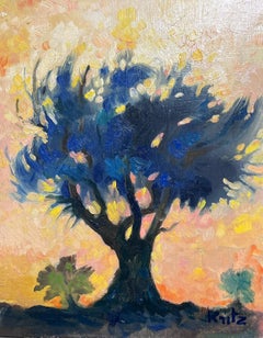 Einsamer Baum in Landschaft, Französisches modernistisches Ölgemälde auf Leinwand, 20. Jahrhundert