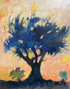 Árbol solitario en paisaje Pintura al óleo modernista francesa sobre lienzo Siglo XX