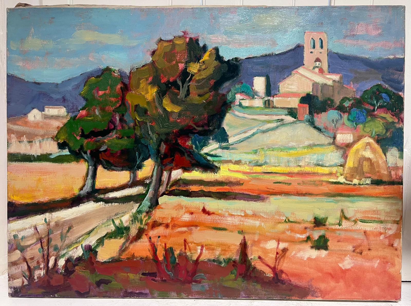 Paisaje provenzal abrasado por el sol Enorme pintura al óleo postimpresionista - Painting de Michel Kritz