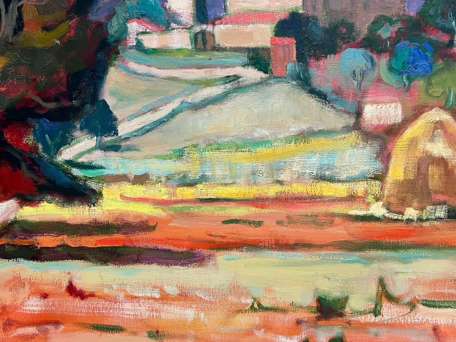 Paisaje provenzal abrasado por el sol Enorme pintura al óleo postimpresionista - Landscape Painting Marrón de Michel Kritz