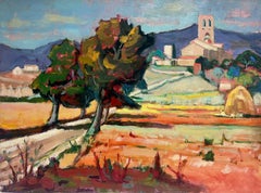 Paisaje provenzal abrasado por el sol Enorme pintura al óleo postimpresionista