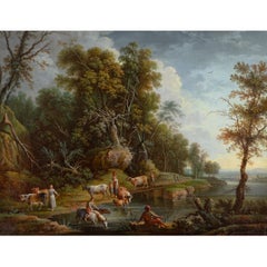 Late 18th-Century Central European School, Pastoral Crossing With Figures