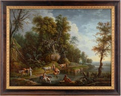 Late 18th-Century Central European School, Pastoral Crossing With Figures