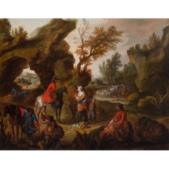 The Stagecoach Robbery, Early 18th-Century French Oil Painting