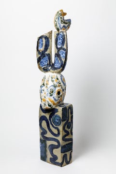 Michel Lanos Large Floor Colored Africanist Ceramic Sculpture 1980
