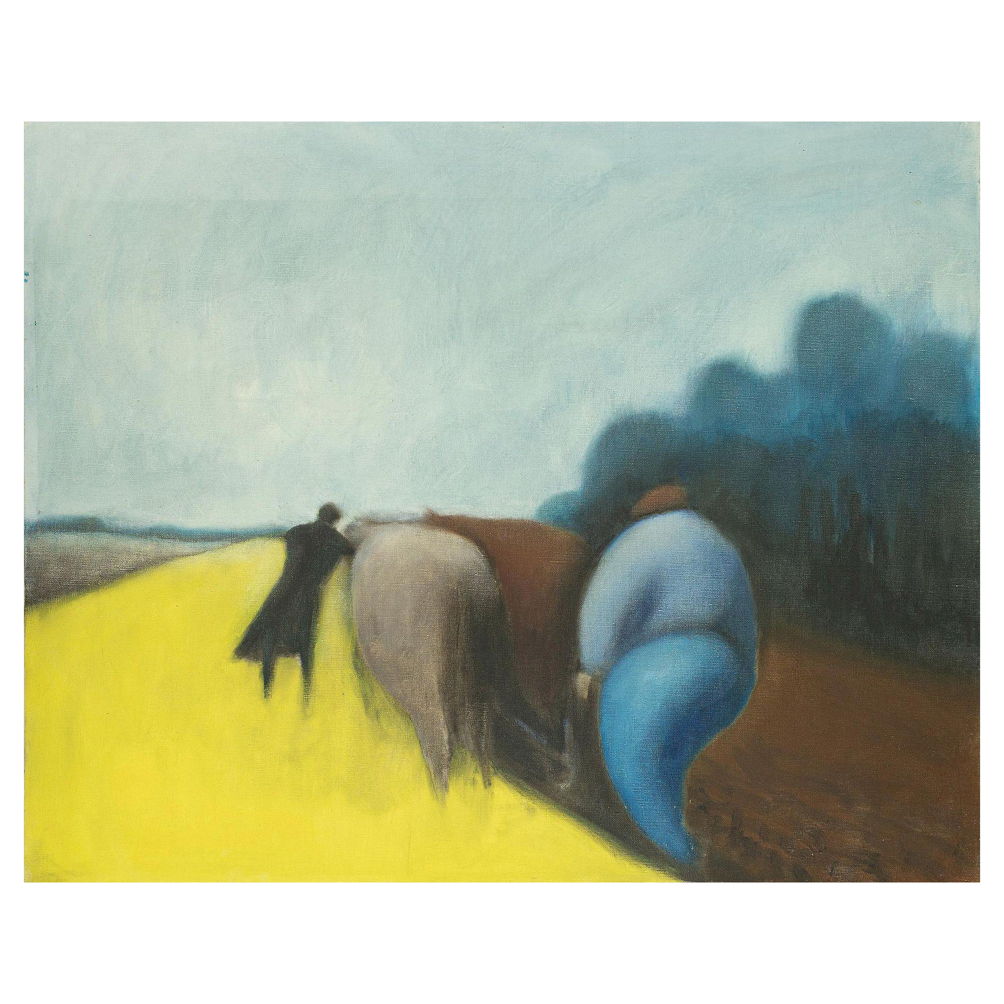 Michel LE ROY (1916 - 2008) Le retour des paysans. Huile sur toile. H. 65 x L. 8