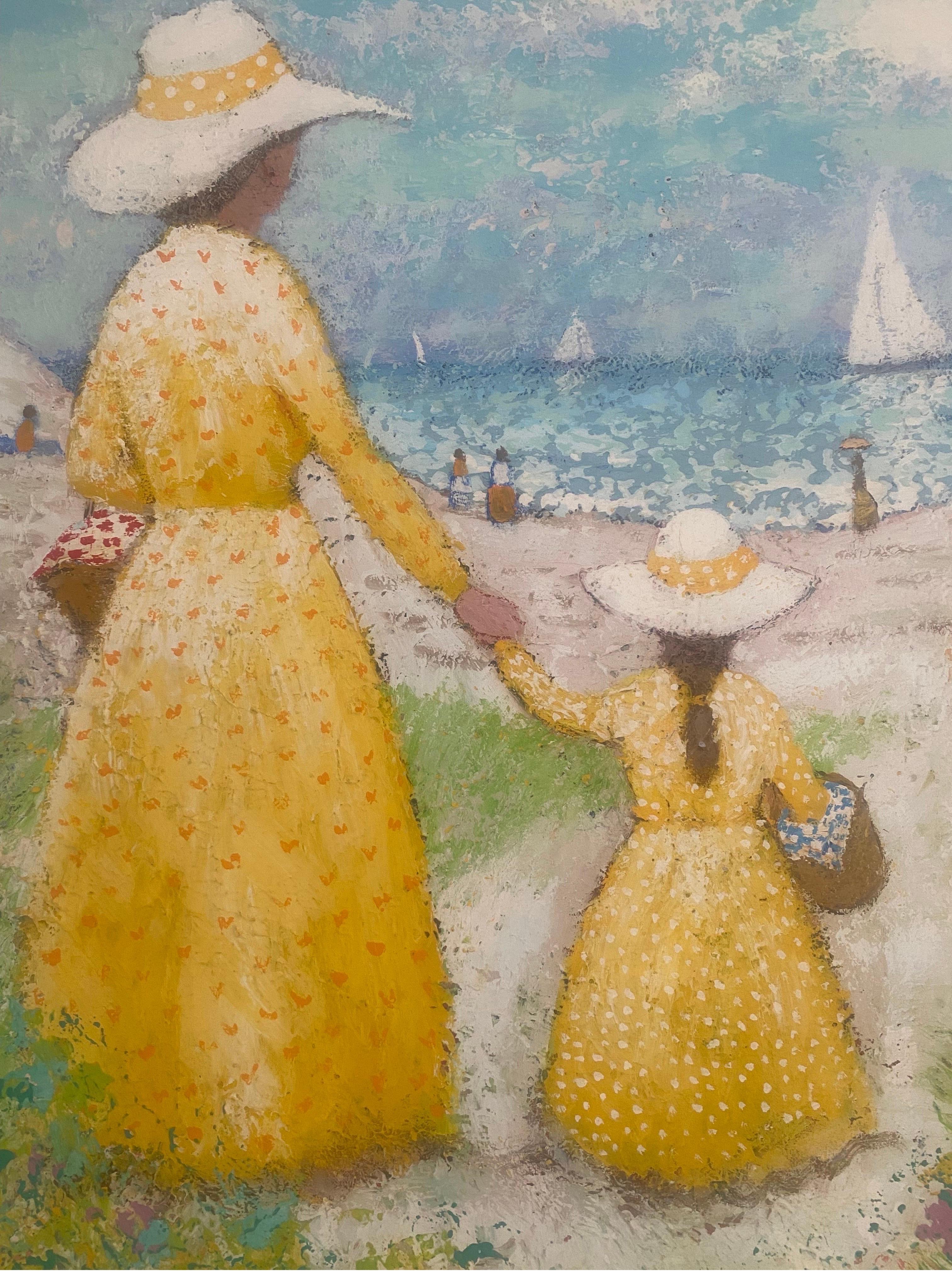 Hand-Painted Michel Le Savarin Oil on Canvas Seaside Impressionist Painting