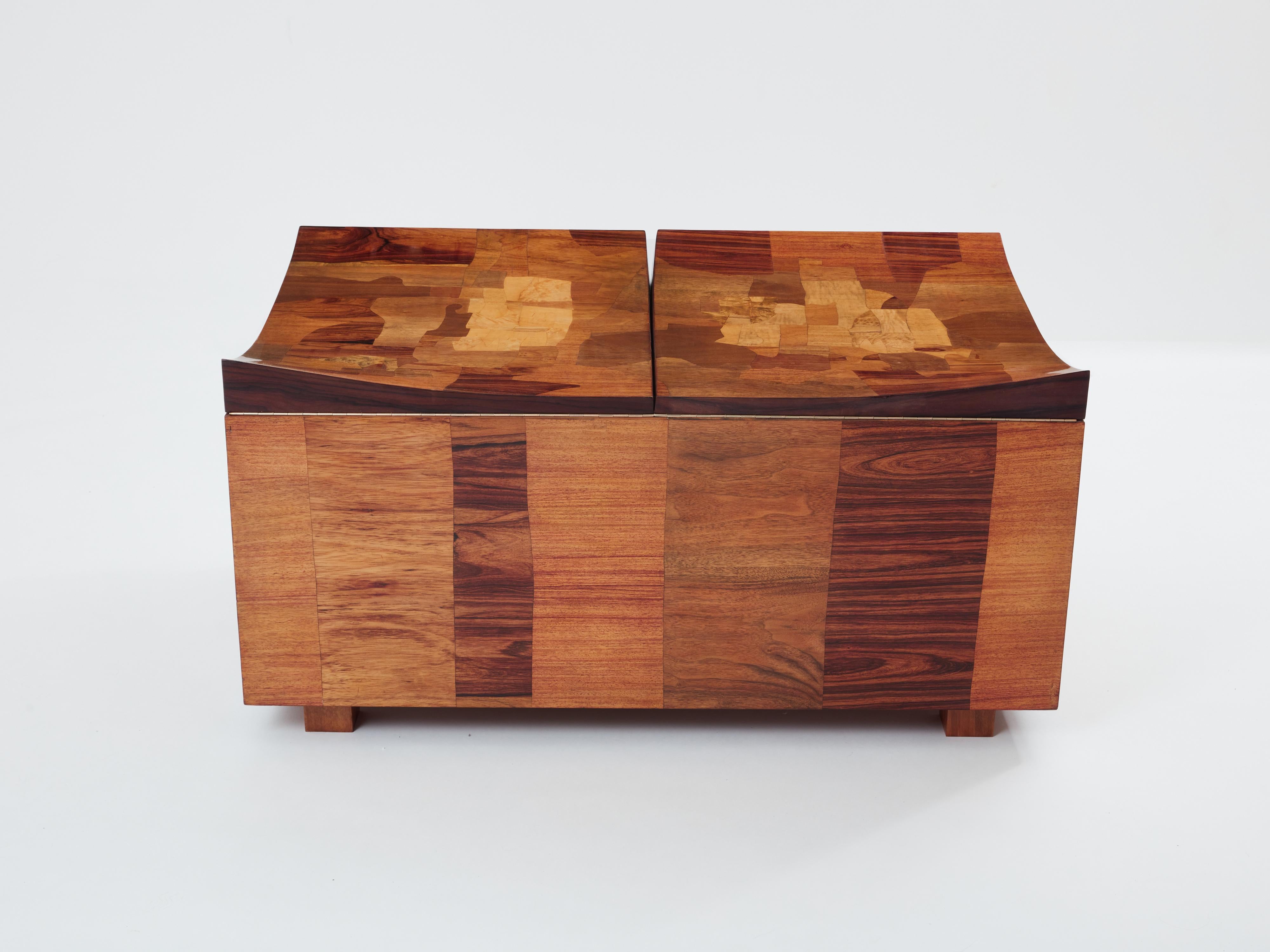 Michel Lefevre veneer marquetry cabinet bar chest 1960 For Sale 3