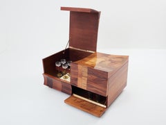 Coffre de bar en marqueterie de placage Michel Lefevre 1960