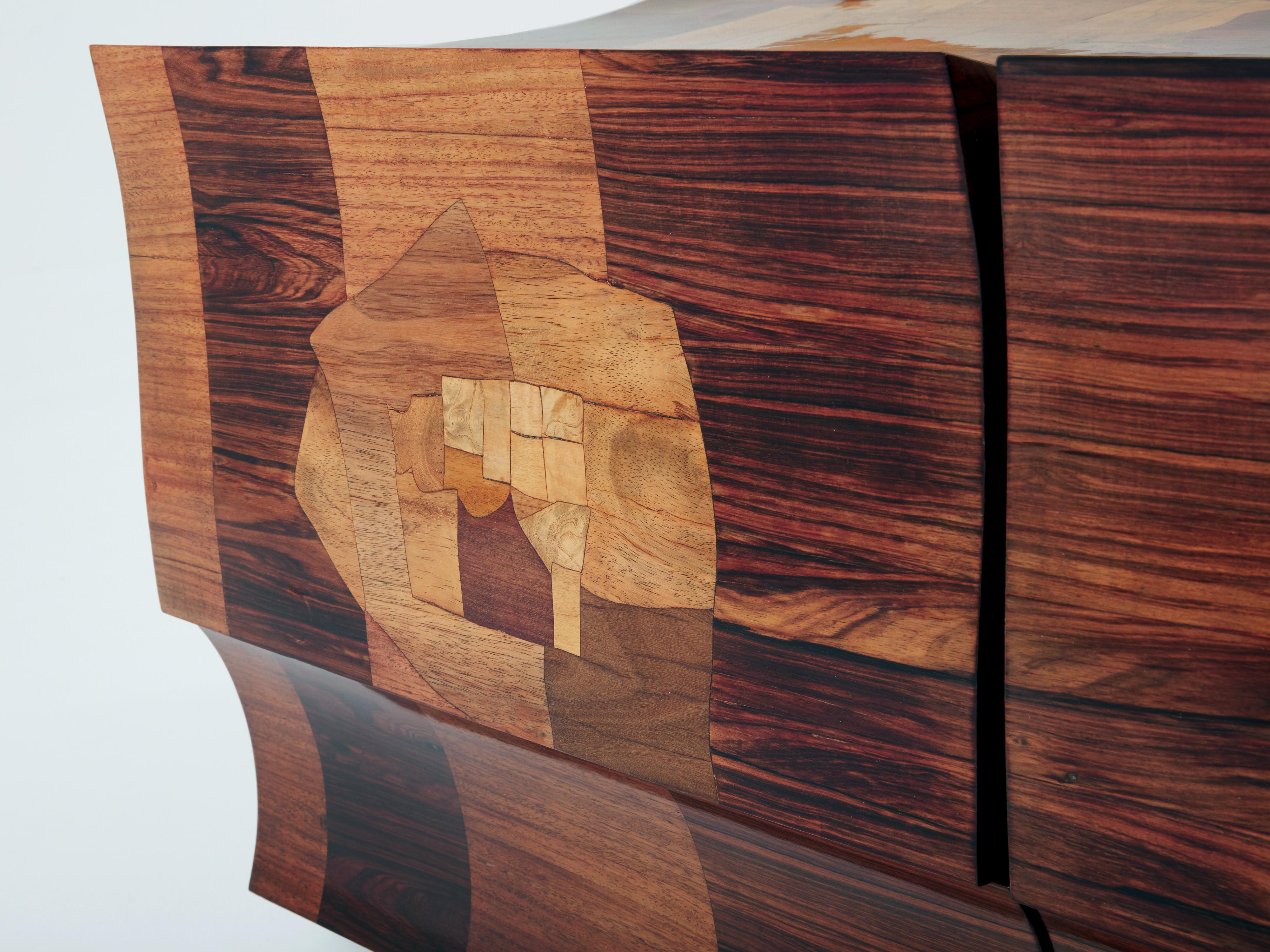 Mid-20th Century Michel Lefevre veneer marquetry cabinet bar chest 1960 For Sale