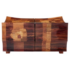Vintage Michel Lefevre veneer marquetry cabinet bar chest 1960