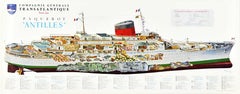 Original Vintage Ocean Liner Poster SS Antilles CGT French Line Ship Details