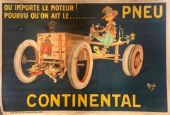 Original originales antikes französisches Originalplakat, „Pneu Continental“, Mich Michel Liebeaux, Litho