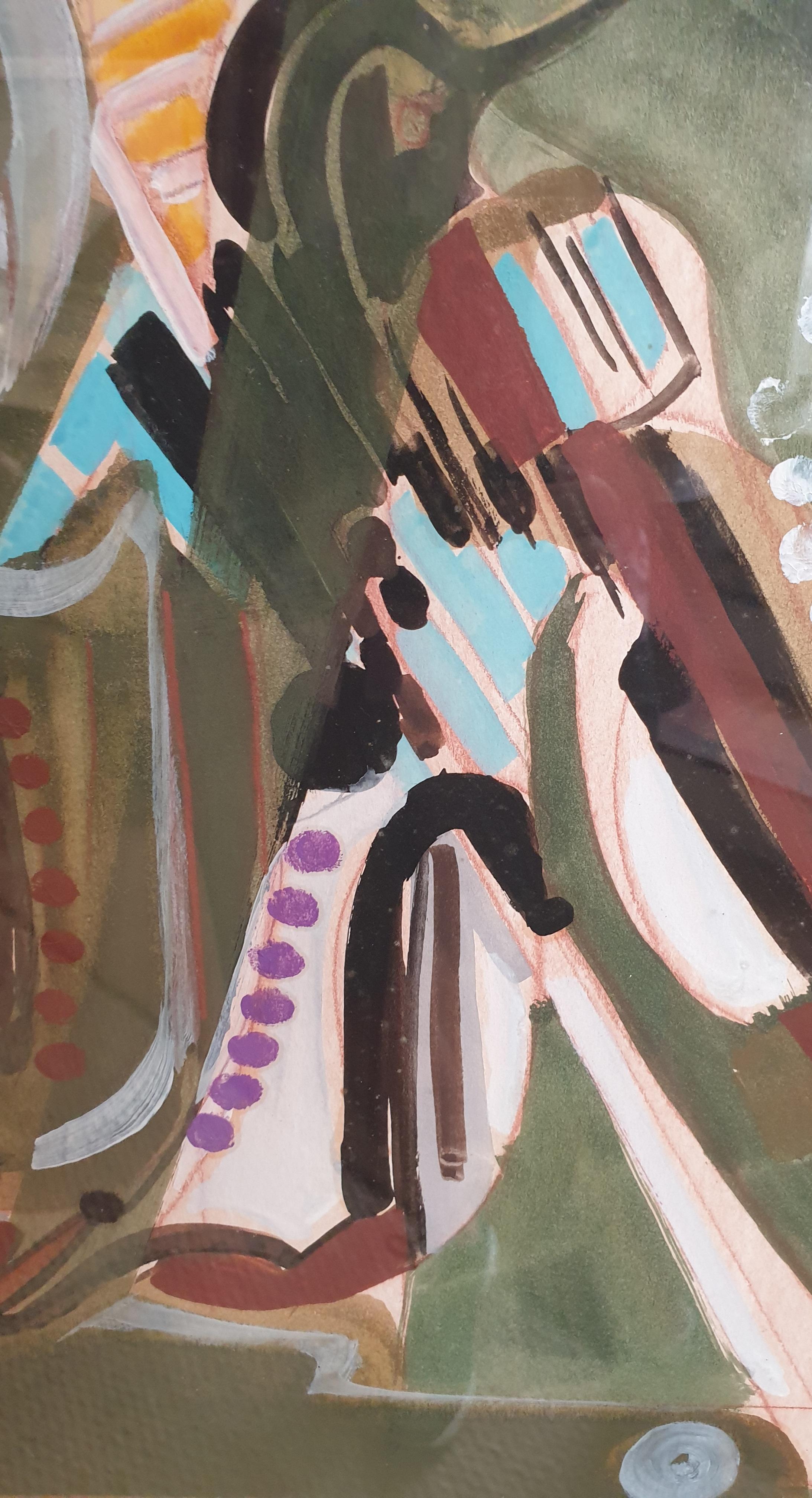 Gouache sur papier expressionniste abstraite - Gris Abstract Painting par Michel Loiseau